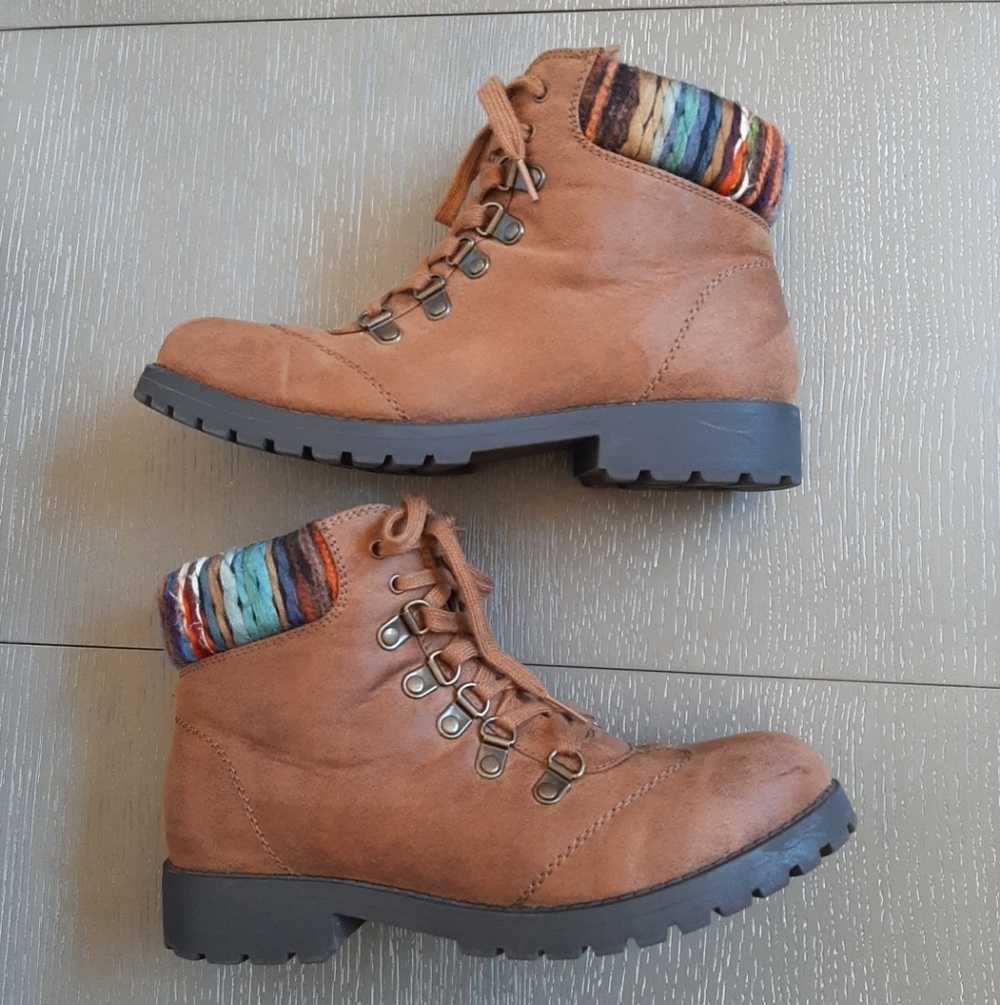 Cliffs by WHITE MOUNTAIN Brown Ankle Boots with Knit Cuff